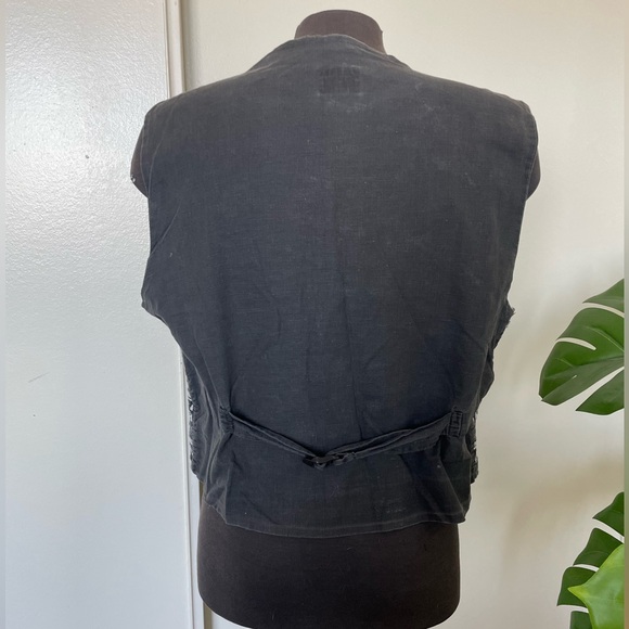 Vintage button down vest 100% cotton natural fiber grey and white pattern - Picture 6 of 10